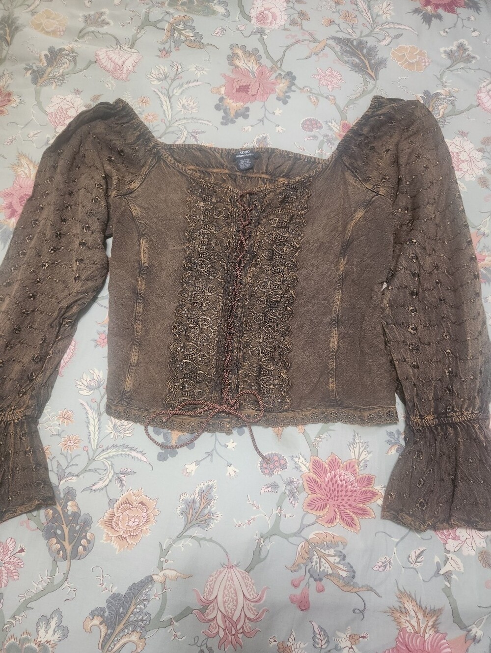 Soho Clothing Company Boho Pesant Top Brown Size One Plus